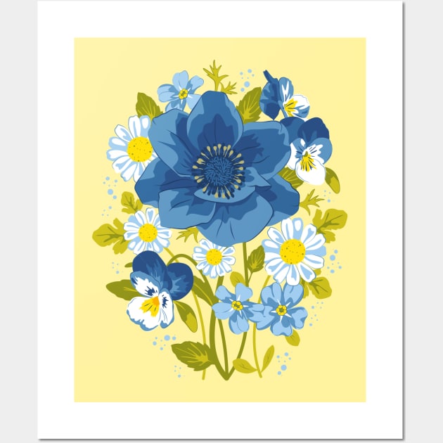 Bouquet (Anemone, pansies, chamomile and forget-me-not) Wall Art by lents